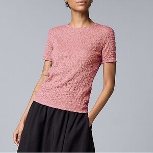 Simply Vera Vera Wang Pale Rose Crewneck Textured Short Sleeved Women's Top